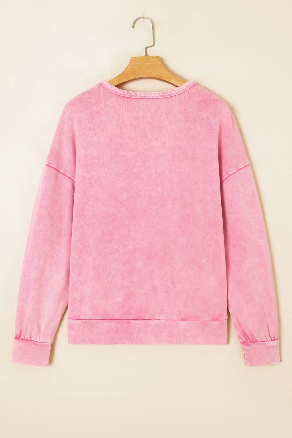 Premium Bright Pink Mineral Wash Big Bow Patchwork Pullover Sweatshirt Dear-Lover Dropshipping